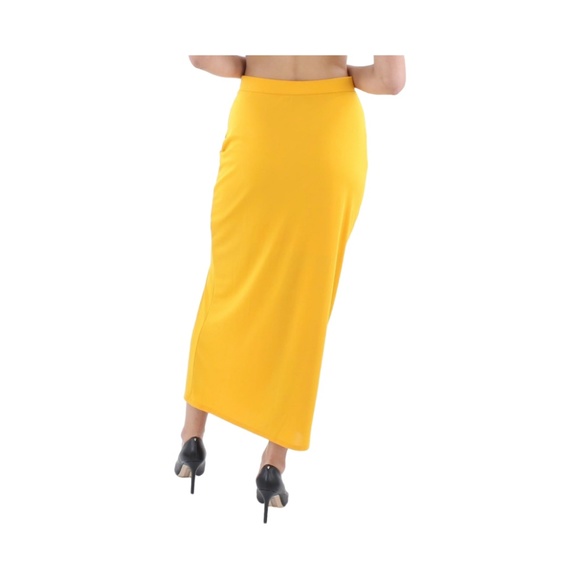 INC International Concepts Light Golden Orange Ruched Maxi Skirt with Slit - Picture 7 of 7